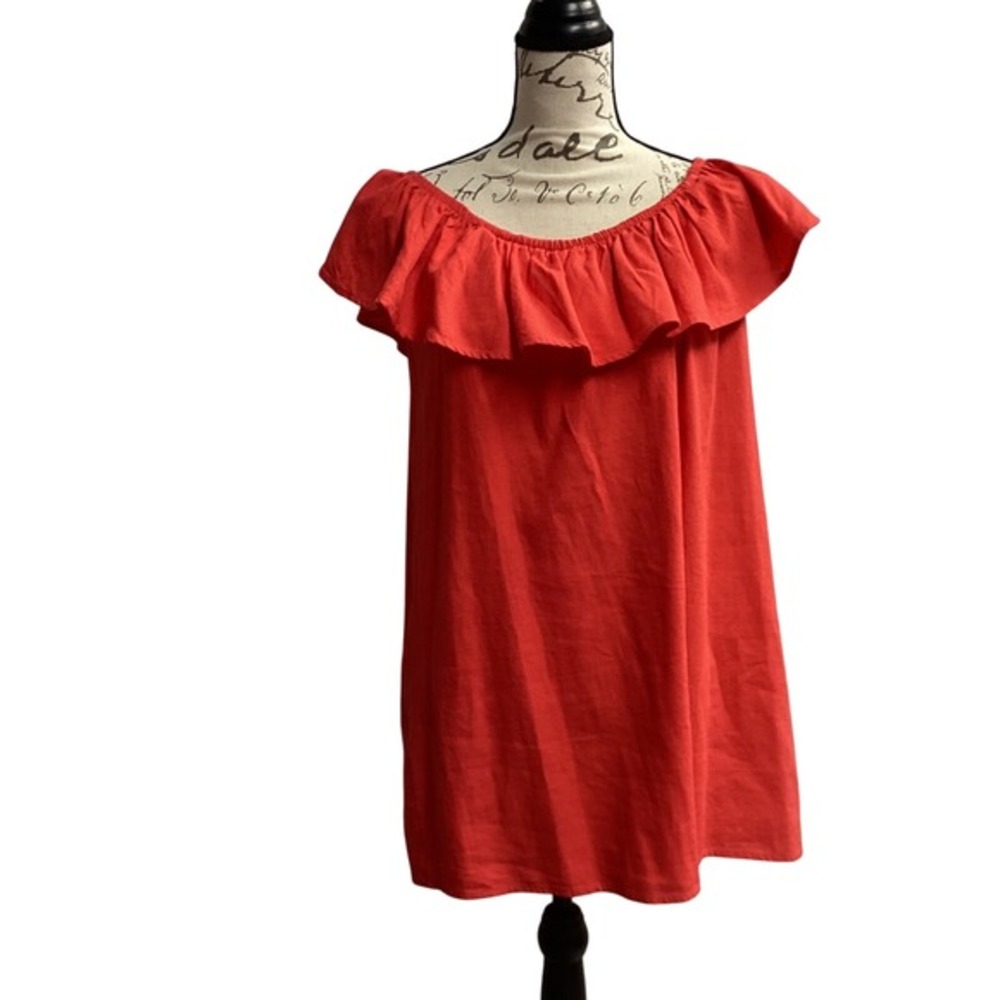 Newbury Kustom USA Off Shoulder Top Ruffle Linen Blend Casual Orange  Medium‎